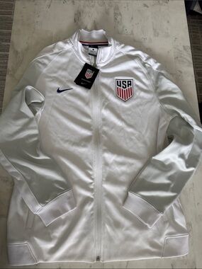 Nike White USA Track Jacket with Blue and Red Accents